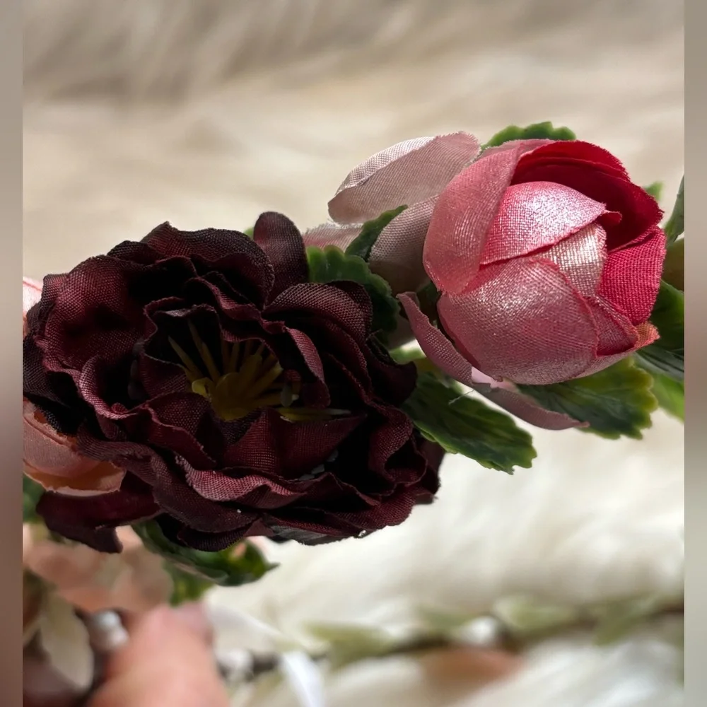 Floral Headband with Pink and Burgundy Roses photo prop wedding accessory